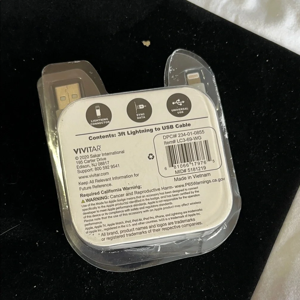 3FT White USB-A to Lightning Charger Cable
